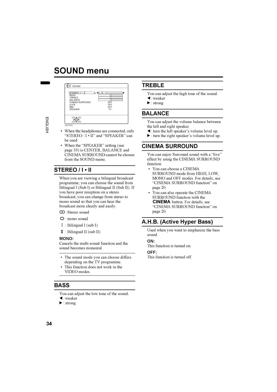 JVC LCT1781-001A, 1104MKH-CR-VP manual Sound menu 