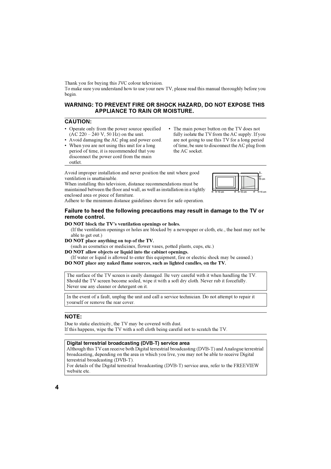 JVC LCT1821-001A-U, 0405TKH-CR-MU manual Do not block the TV’s ventilation openings or holes 