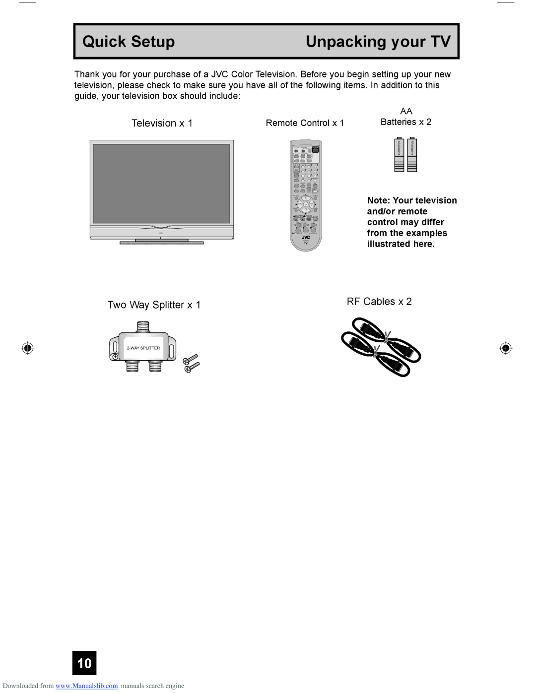 JVC HD-55G466, LCT1928-001A-A, HD-61Z456, HD-55G456 manual Quick Setup Unpacking your TV 