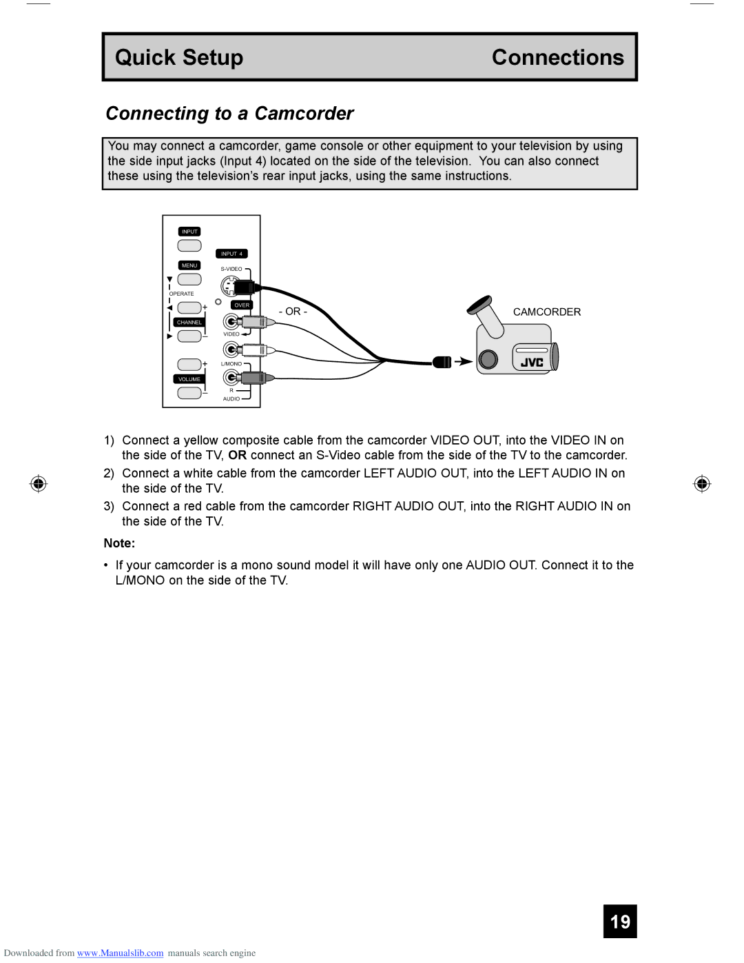 JVC HD-55G456, LCT1928-001A-A, HD-61Z456, HD-55G466 manual Connecting to a Camcorder 