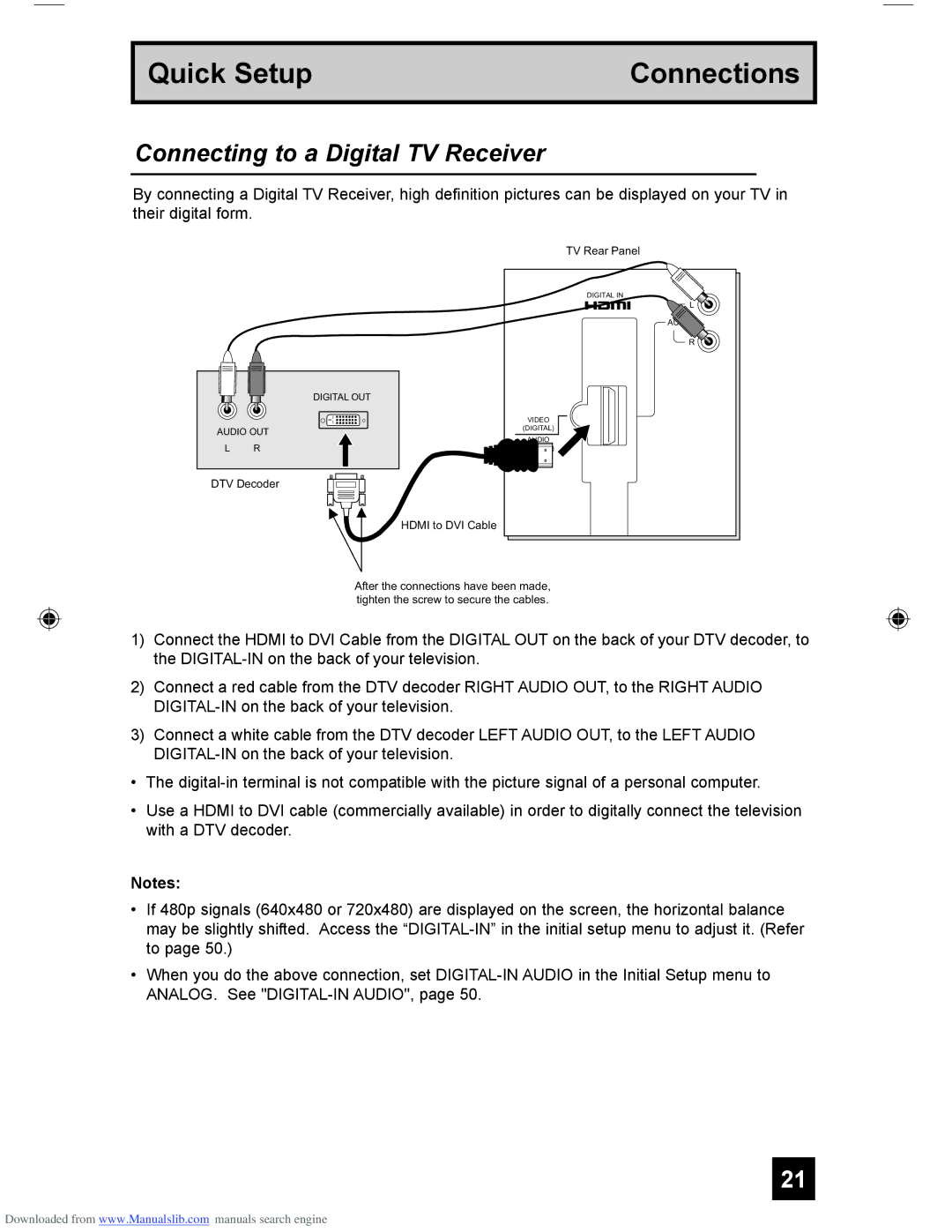 JVC HD-61Z456, LCT1928-001A-A, HD-55G466, HD-55G456 manual Connecting to a Digital TV Receiver 