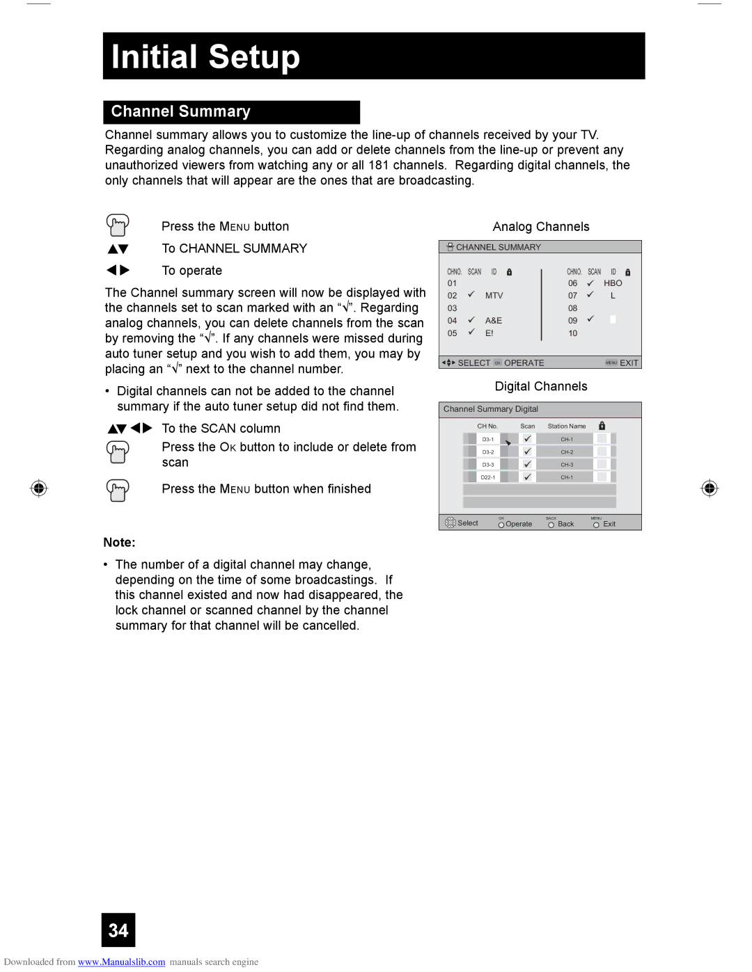 JVC HD-55G466, LCT1928-001A-A, HD-61Z456, HD-55G456 manual Channel Summary, Digital Channels 