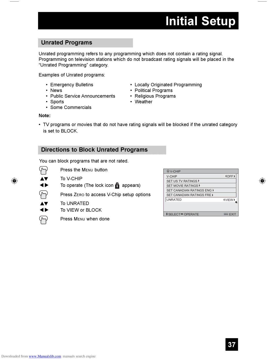 JVC HD-61Z456, LCT1928-001A-A, HD-55G466, HD-55G456 manual Directions to Block Unrated Programs 