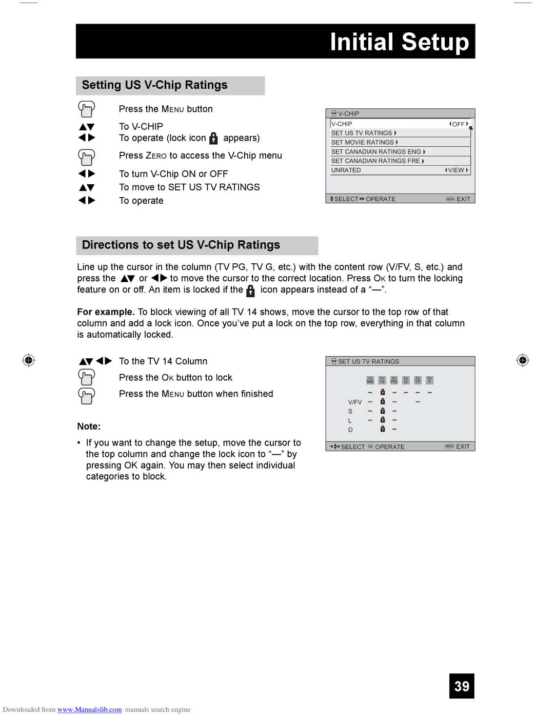 JVC HD-55G456, LCT1928-001A-A, HD-61Z456, HD-55G466 manual Setting US V-Chip Ratings, Directions to set US V-Chip Ratings 