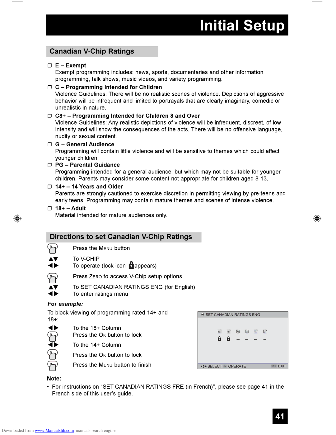 JVC HD-61Z456, LCT1928-001A-A, HD-55G466, HD-55G456 manual Directions to set Canadian V-Chip Ratings 