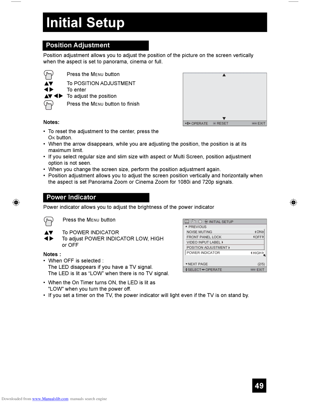 JVC HD-61Z456, LCT1928-001A-A, HD-55G466, HD-55G456 manual Position Adjustment, Power Indicator 