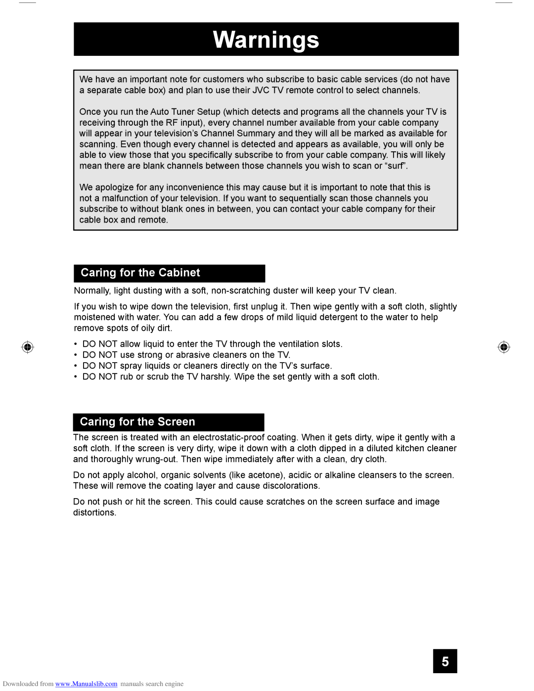 JVC HD-61Z456, LCT1928-001A-A, HD-55G466, HD-55G456 manual Caring for the Cabinet, Caring for the Screen 