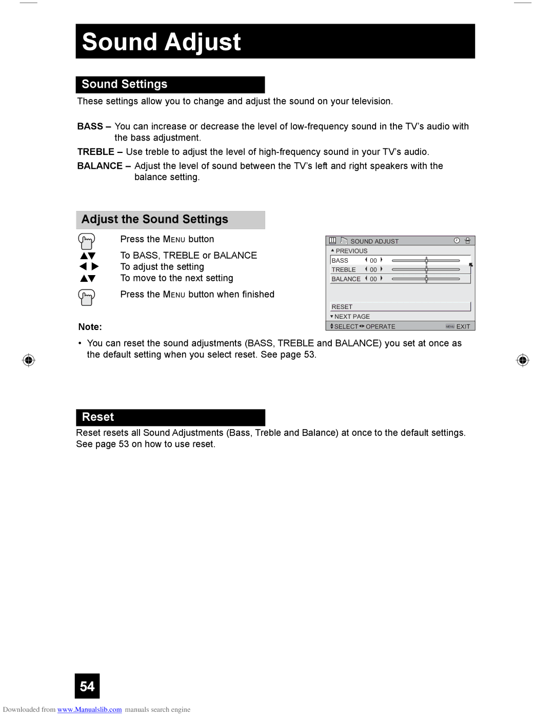 JVC HD-55G466, LCT1928-001A-A, HD-61Z456, HD-55G456 manual Sound Adjust, Adjust the Sound Settings 