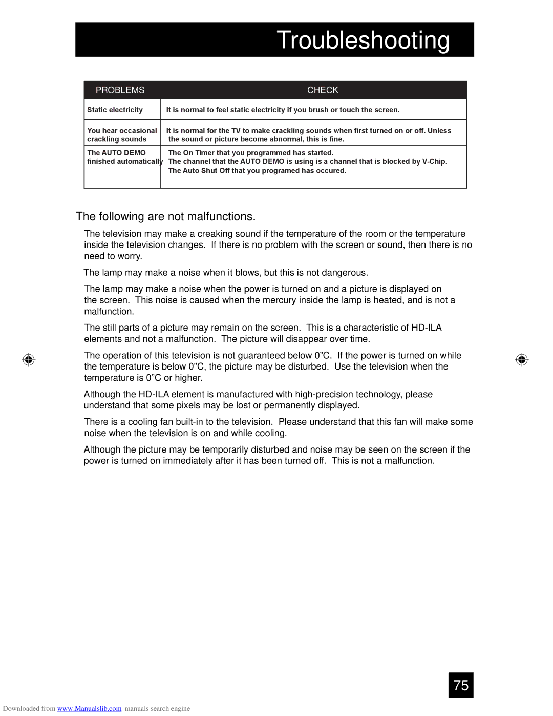 JVC HD-55G456, LCT1928-001A-A, HD-61Z456, HD-55G466 manual Following are not malfunctions 