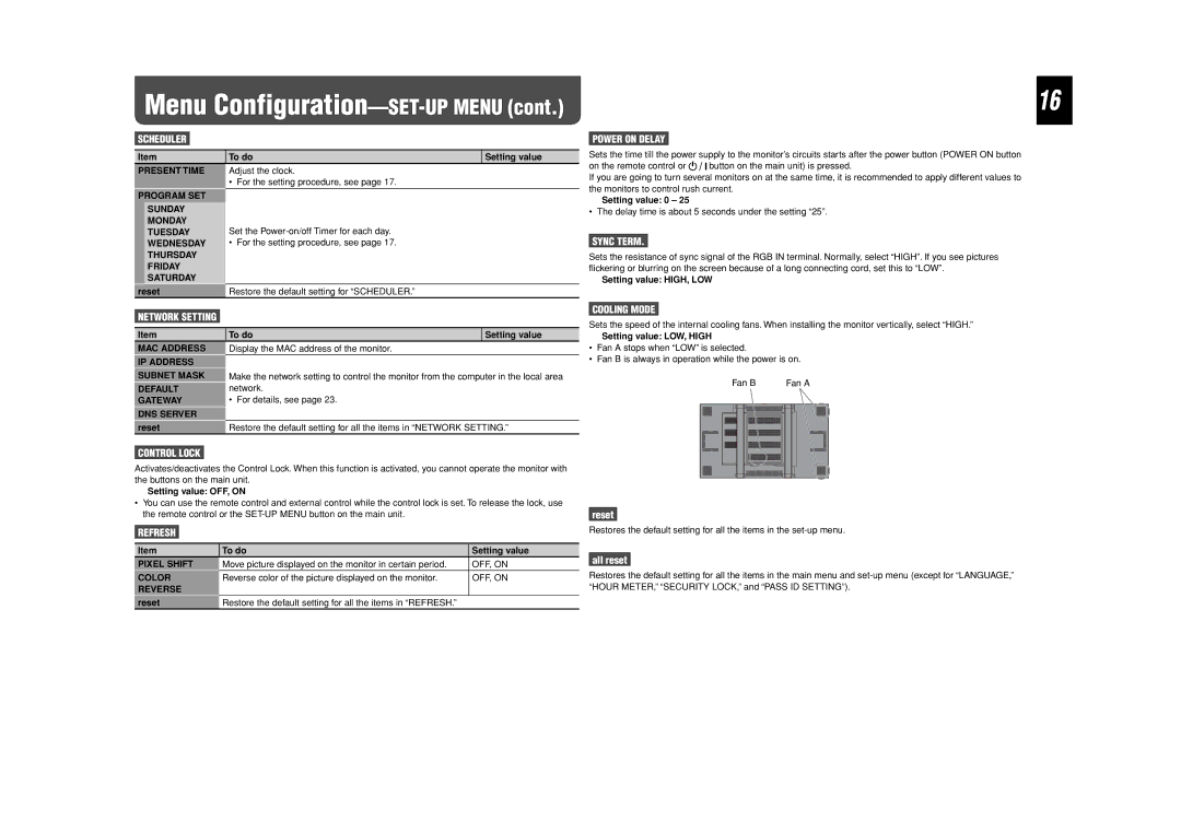 JVC LCT2505-001A-H manual Present Time, Program SET Sunday Monday, Tuesday Wednesday, Thursday Friday Saturday, MAC Address 