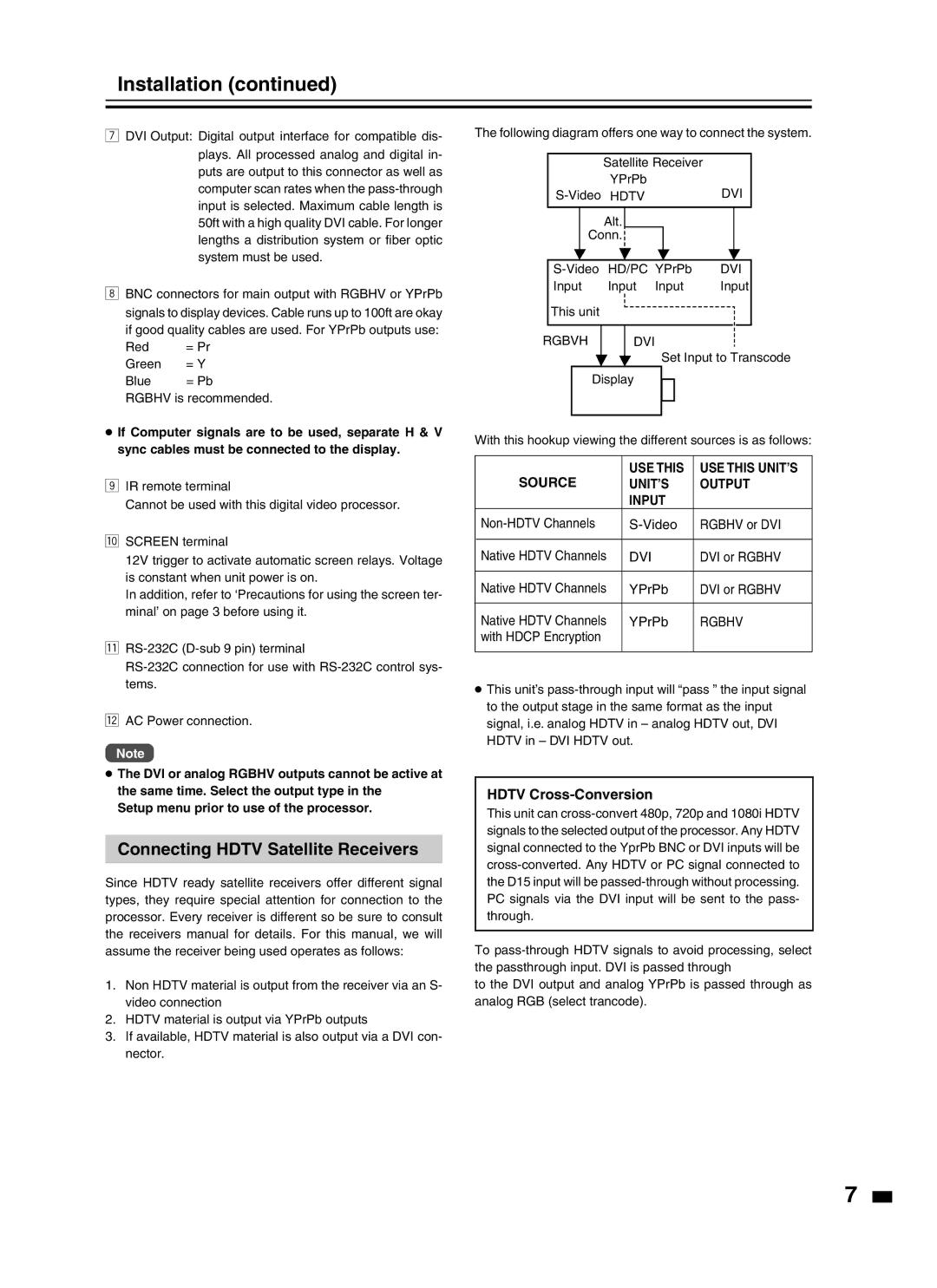 JVC LD-HD2KU, LD-HD2KE Installation, Connecting Hdtv Satellite Receivers, Source USE this, UNIT’S Output Input 