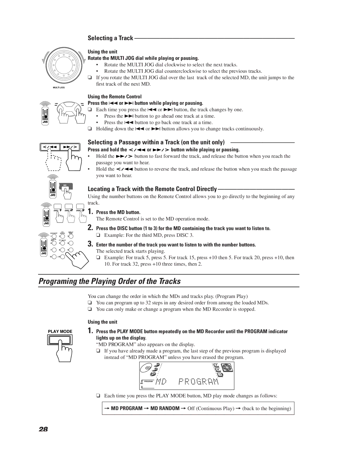 JVC LET0070-002A manual Selecting a Passage within a Track on the unit only, Press the MD button 