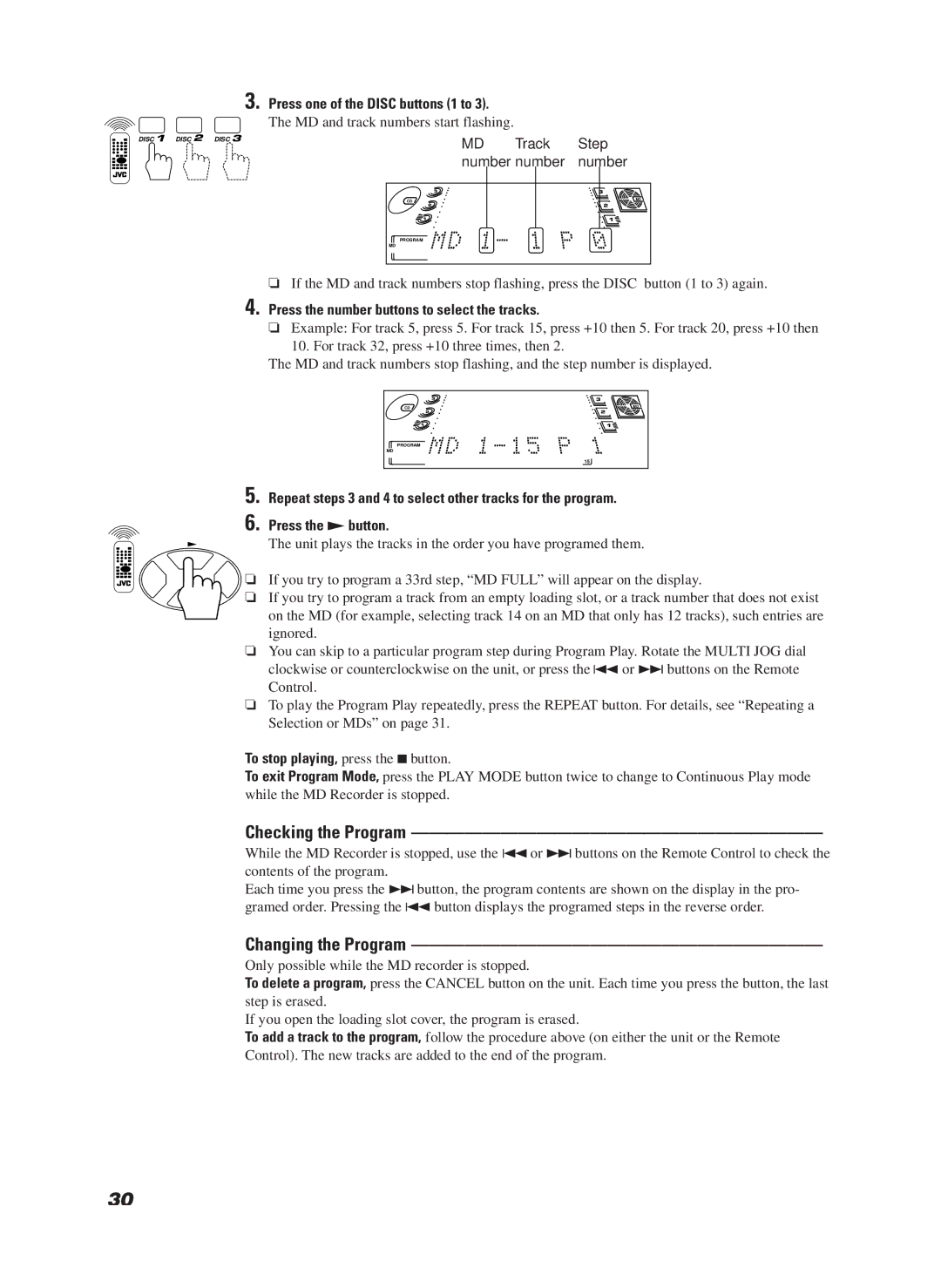 JVC LET0070-002A manual MD Track Step number number number, To stop playing, press the 7button 