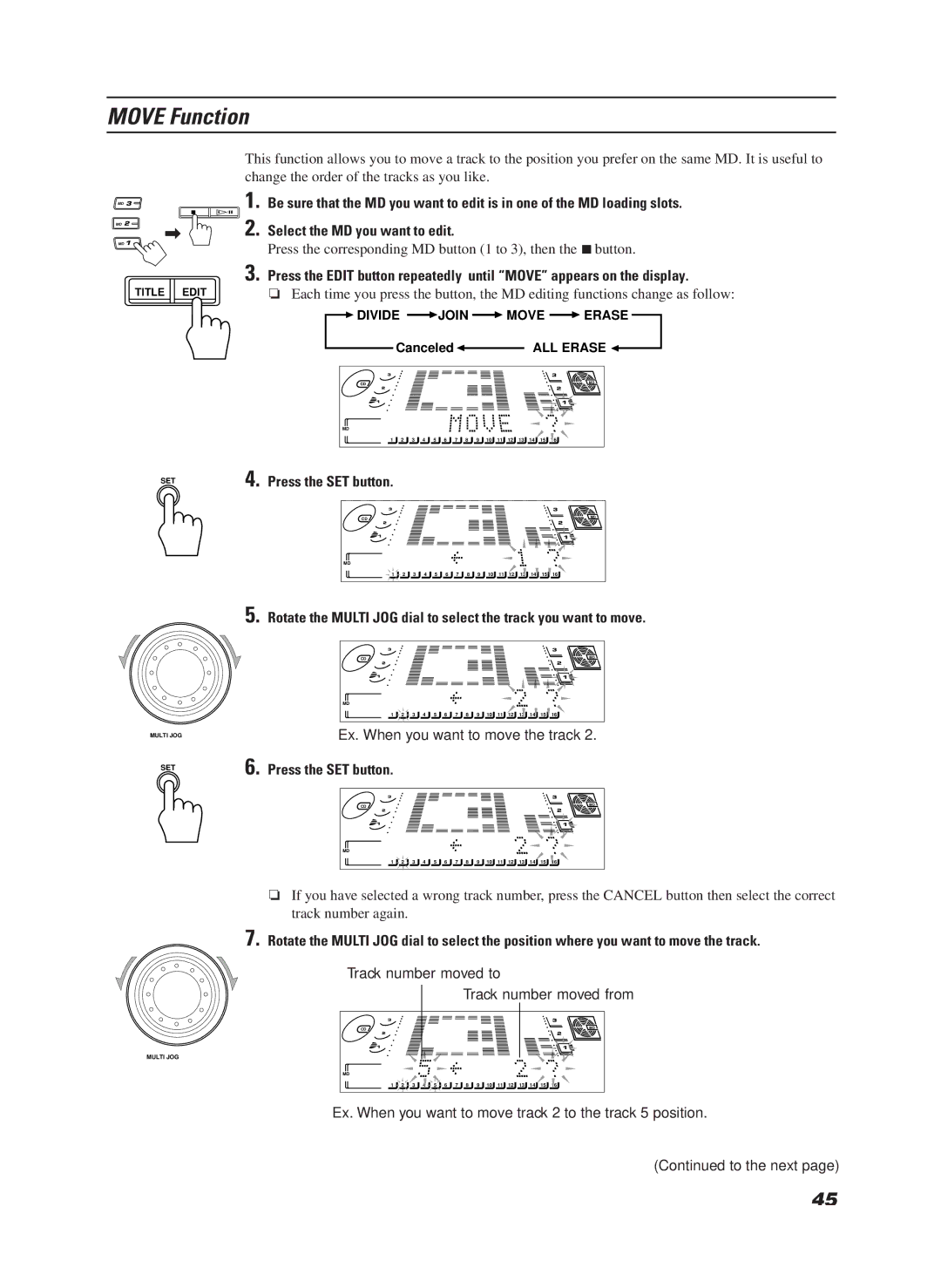 JVC LET0070-002A manual Move Function, Ex. When you want to move the track 