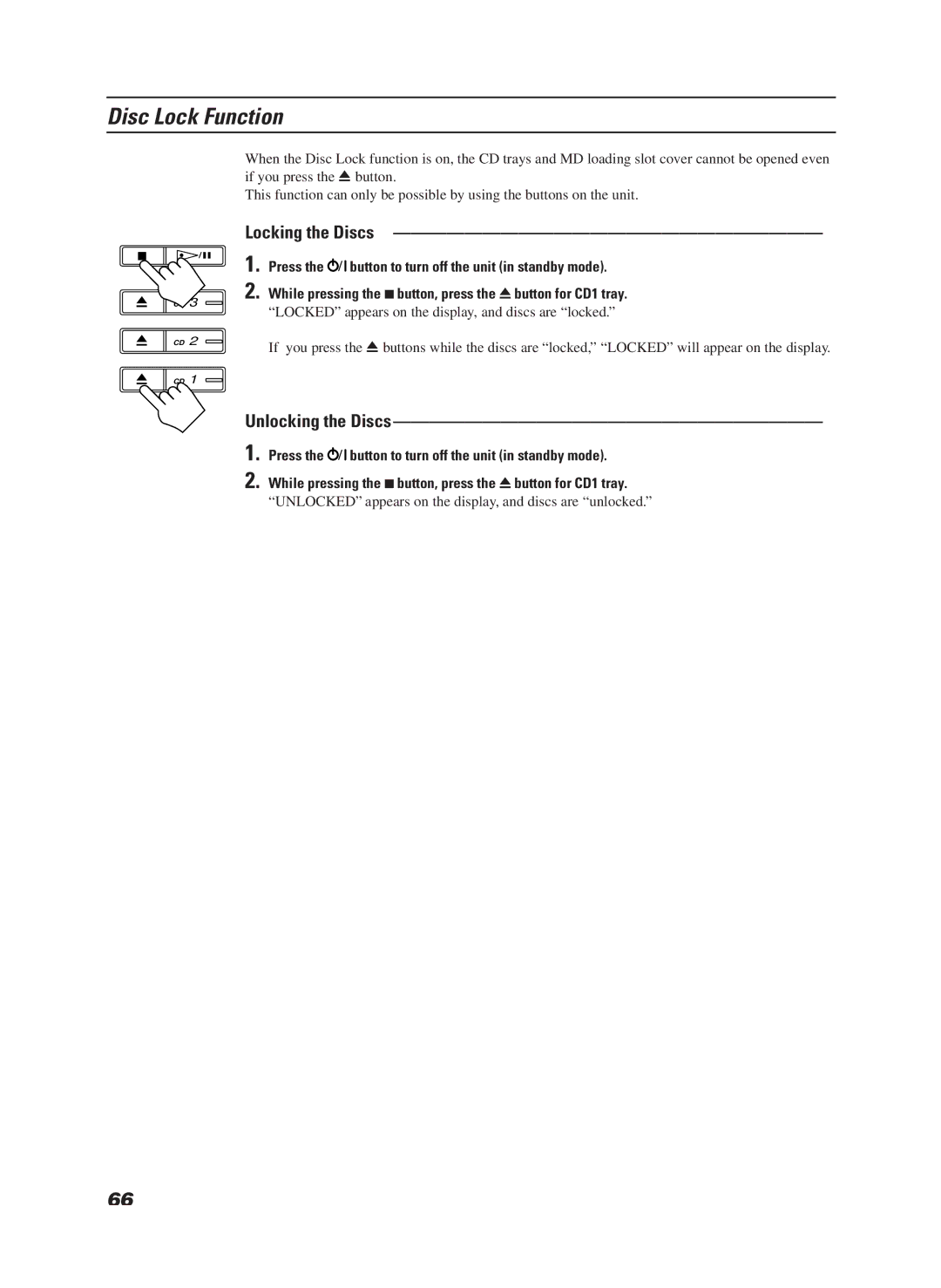 JVC LET0070-002A manual Disc Lock Function, Locking the Discs, Unlocking the Discs, Press 