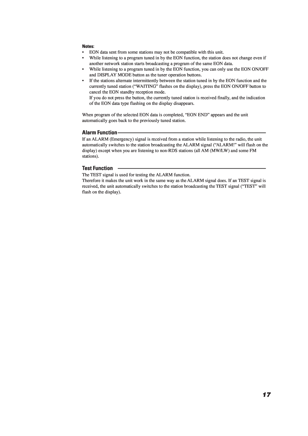JVC LET0070-002A manual Alarm Function, Test Function 