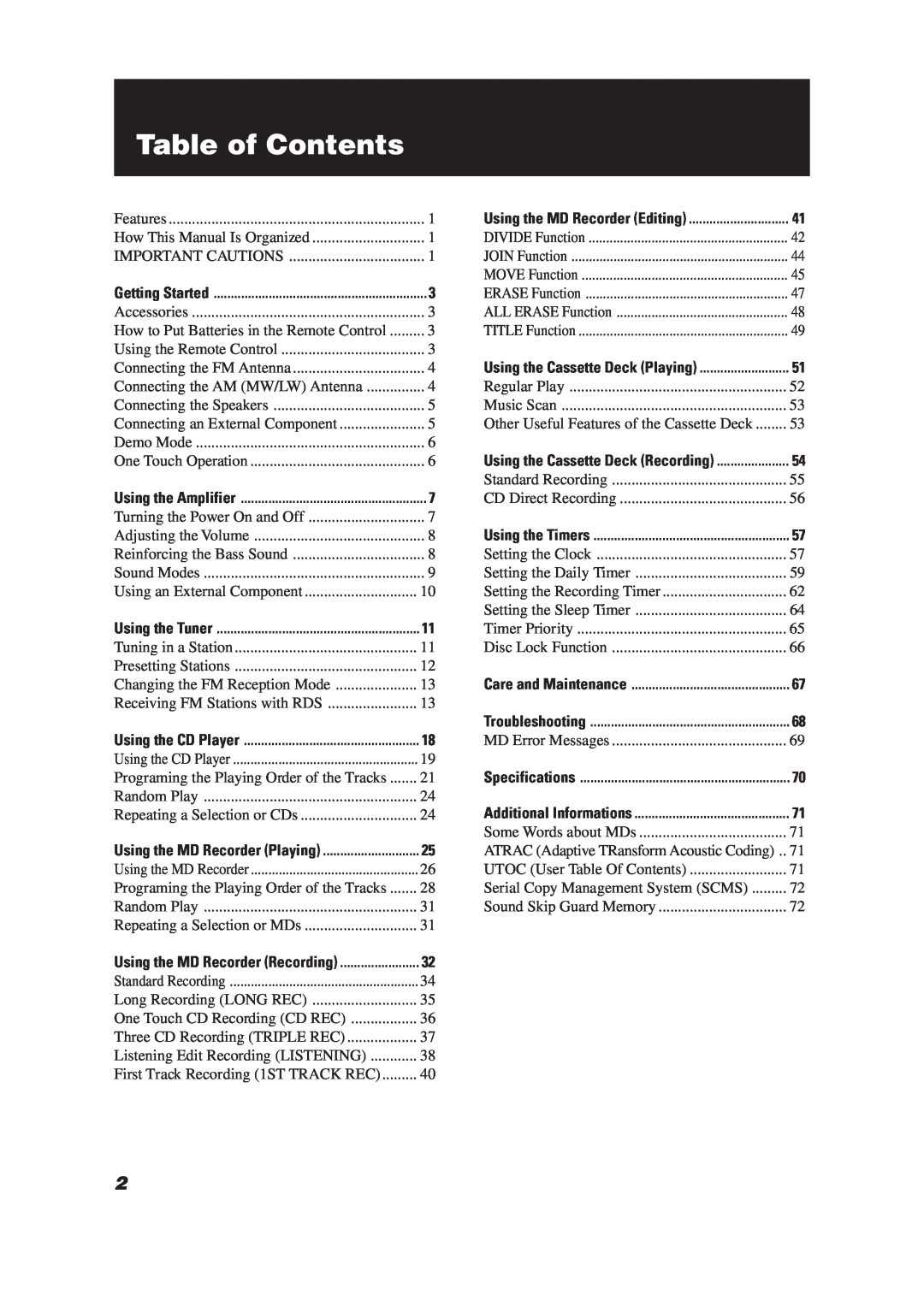 JVC LET0070-002A manual Table of Contents 