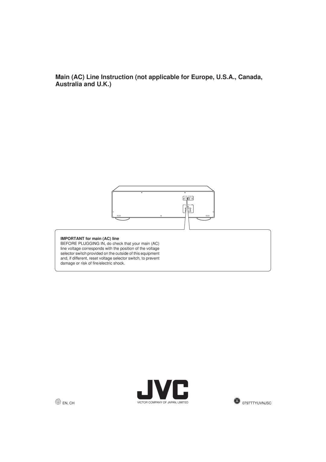 JVC XL-MV338BK, LET0079-001A manual Important for main AC line 