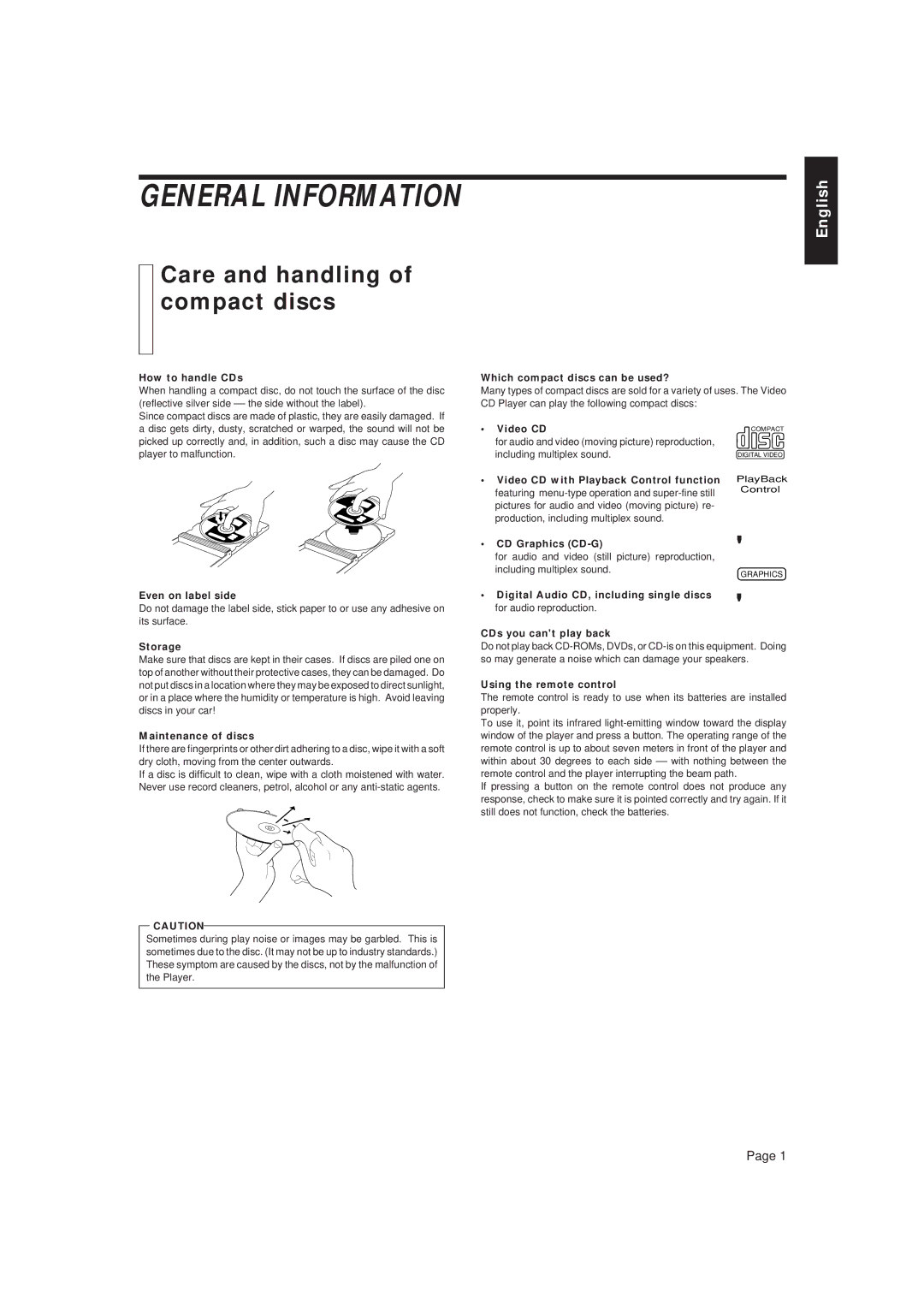 JVC LET0079-001A, XL-MV338BK manual Care and handling of compact discs 