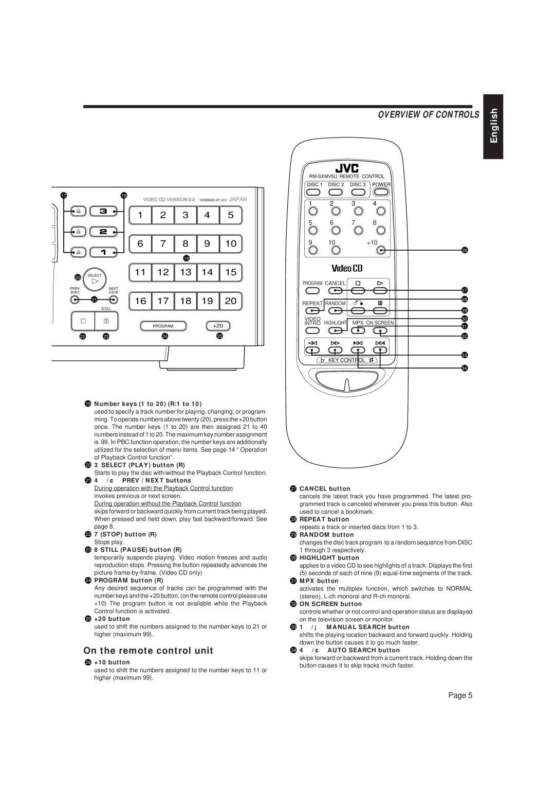 JVC LET0079-001A, XL-MV338BK manual On the remote control unit 