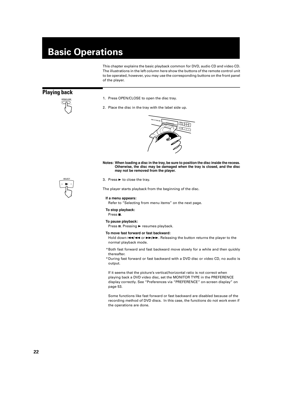 JVC LET0091-001A, XV-D2000BK manual Basic Operations, Playing back 