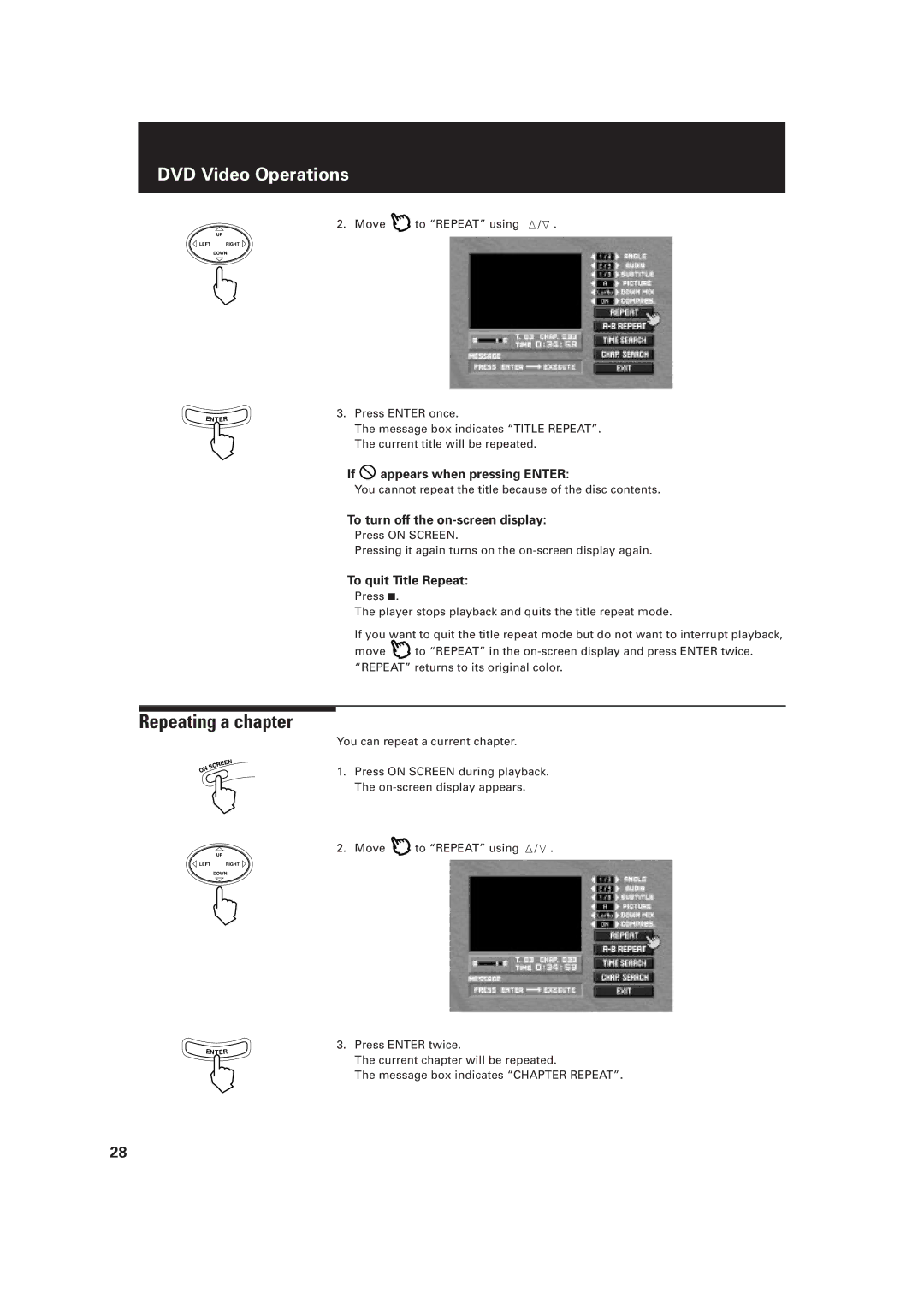 JVC LET0091-001A, XV-D2000BK manual Repeating a chapter, To quit Title Repeat 