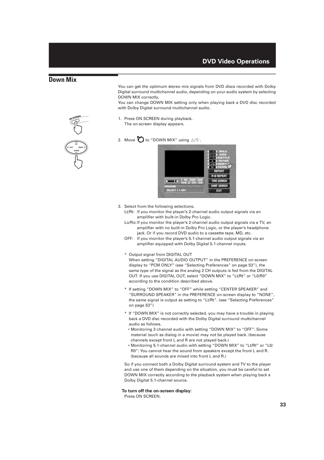 JVC LET0091-001A, XV-D2000BK manual Down Mix 