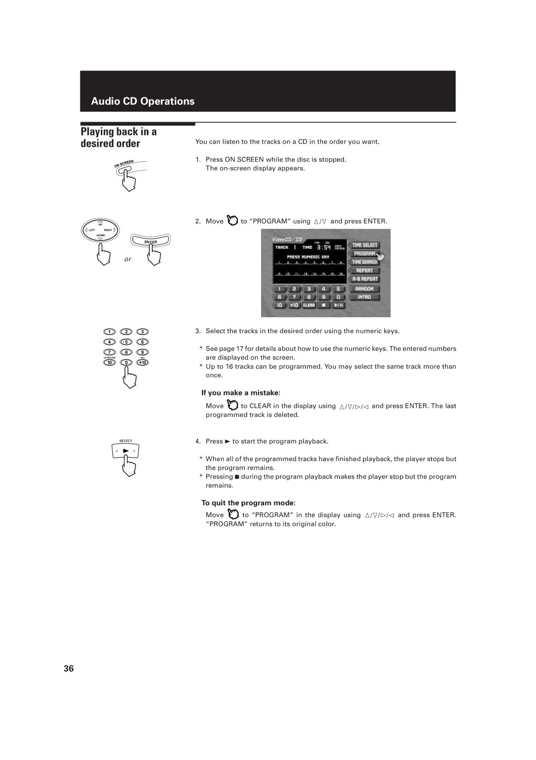 JVC LET0091-001A, XV-D2000BK manual Playing back in a desired order, If you make a mistake, To quit the program mode 