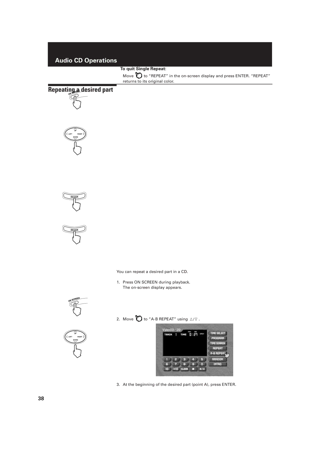 JVC XV-D2000BK, LET0091-001A manual Repeating a desired part, To quit Single Repeat 