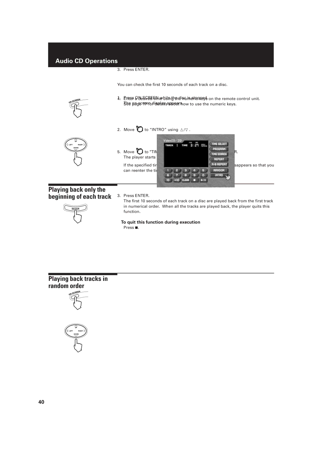 JVC LET0091-001A, XV-D2000BK manual Playing back only the beginning of each track, To quit this function during execution 