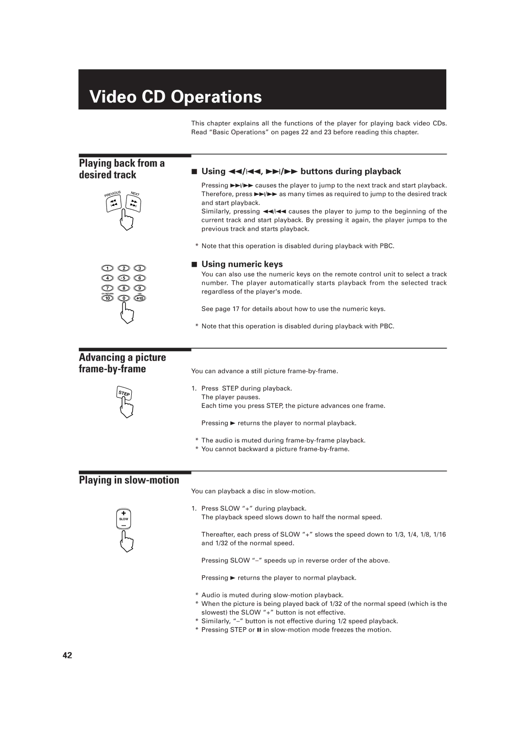 JVC LET0091-001A, XV-D2000BK manual Video CD Operations, Using 1/4, ¢/Á buttons during playback 