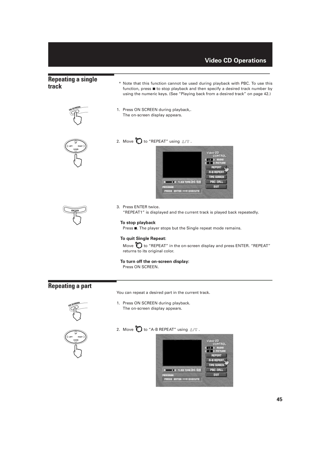 JVC LET0091-001A, XV-D2000BK manual Repeating a single track, Repeating a part 