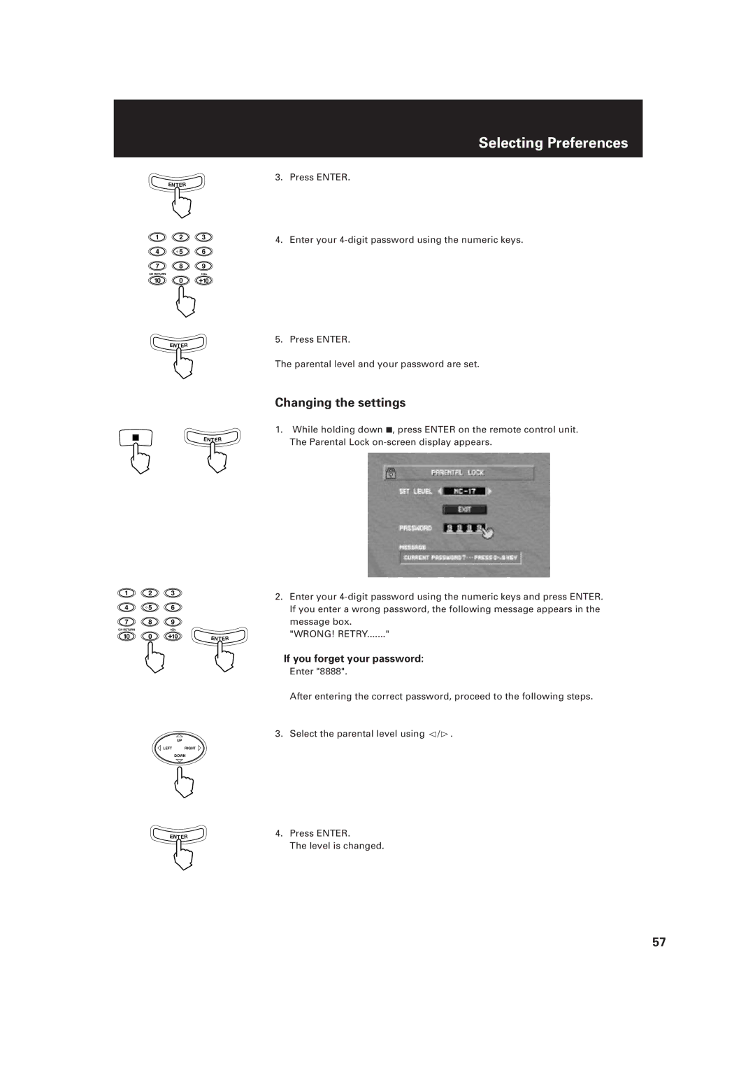 JVC LET0091-001A, XV-D2000BK manual Changing the settings, If you forget your password 