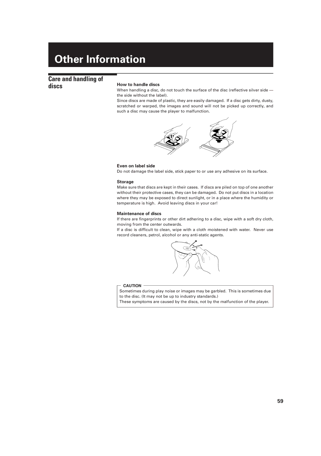 JVC XV-D2000BK, LET0091-001A manual Other Information, Care and handling of discs 