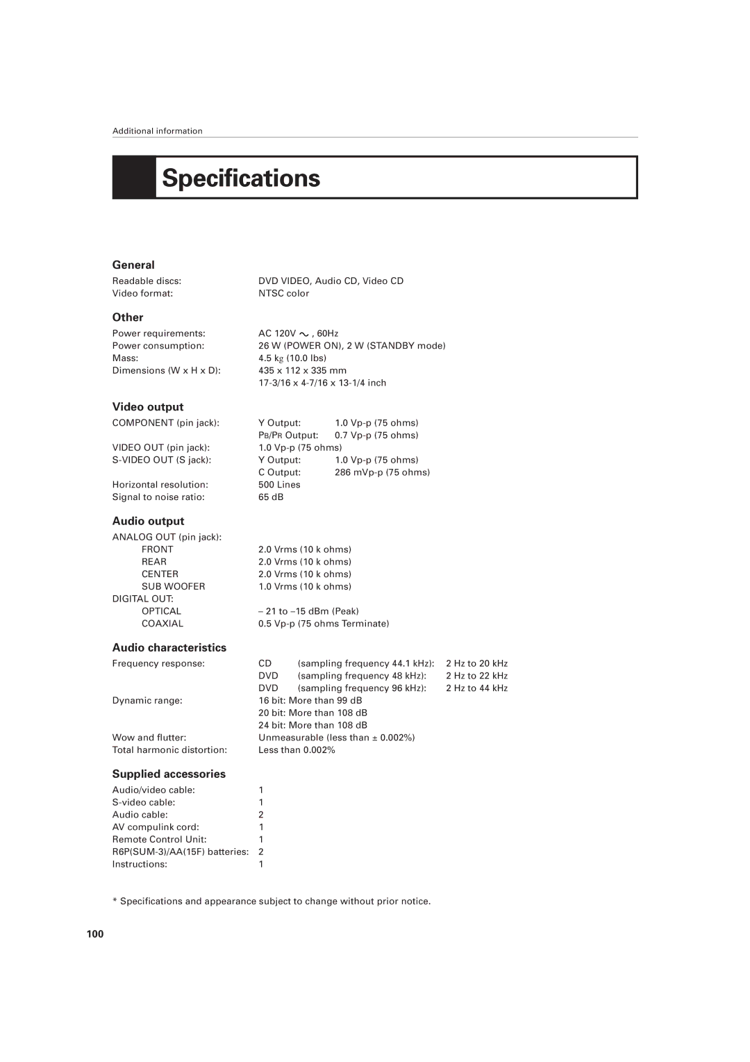 JVC LET0141-002A manual Specifications 