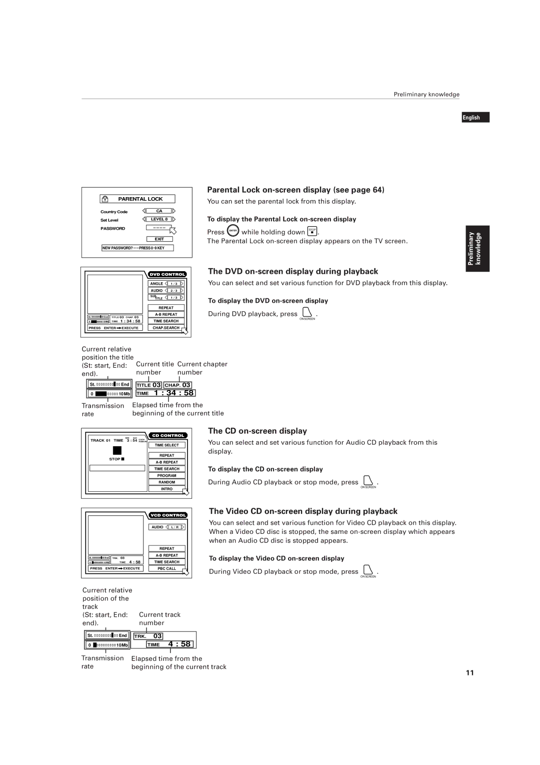 JVC LET0141-002A manual Parental Lock on-screen display see, DVD on-screen display during playback 