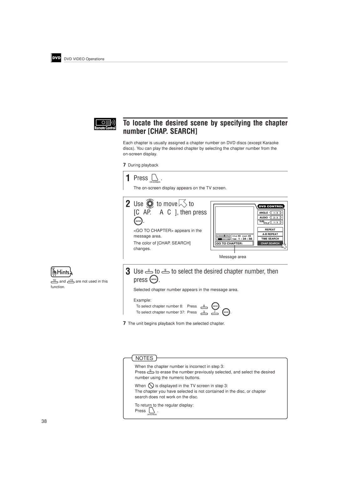 JVC LET0141-002A manual When the chapter number is incorrect in step, When is displayed in the TV screen in step 