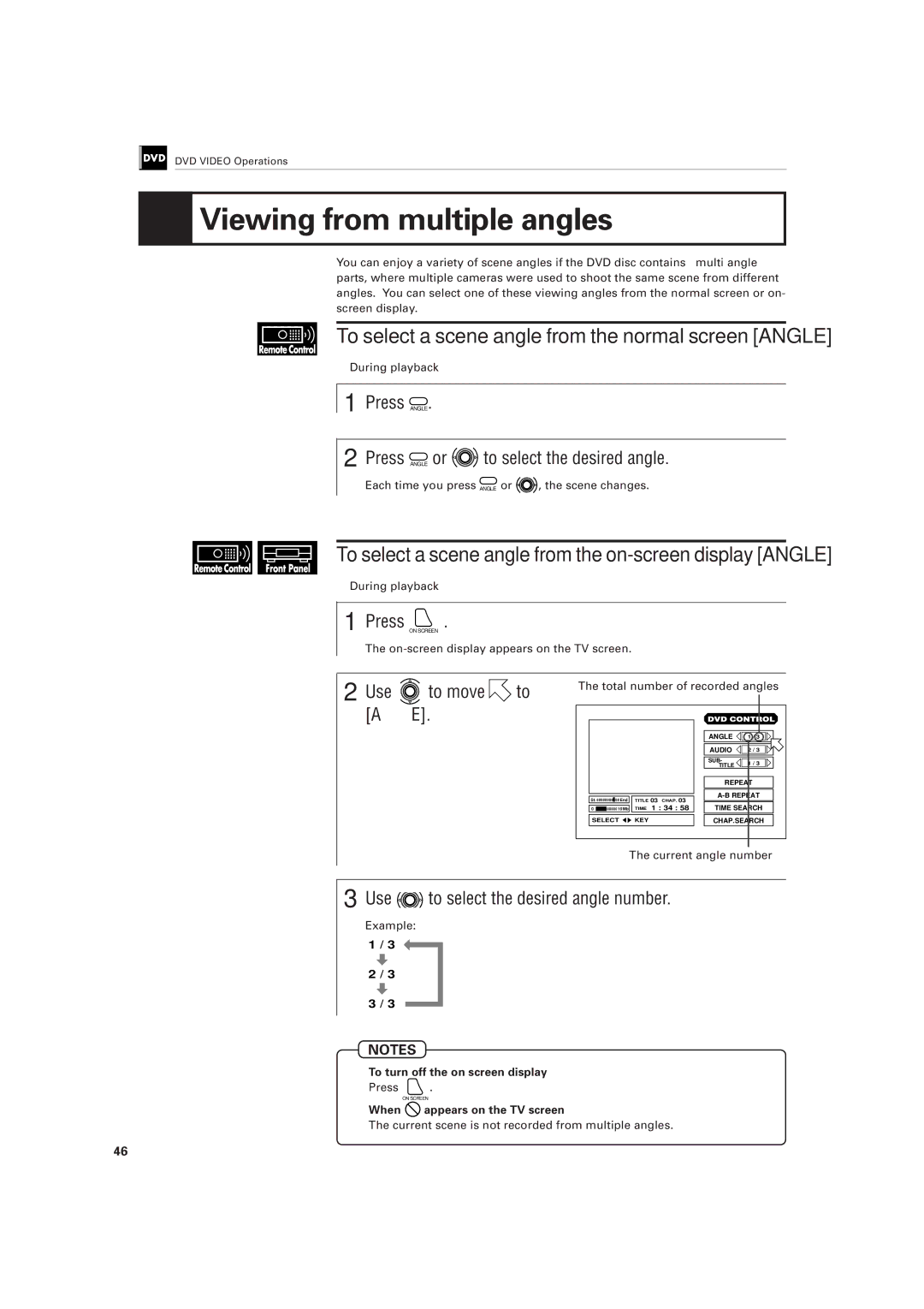 JVC LET0141-002A manual Viewing from multiple angles, To select a scene angle from the on-screen display Angle 