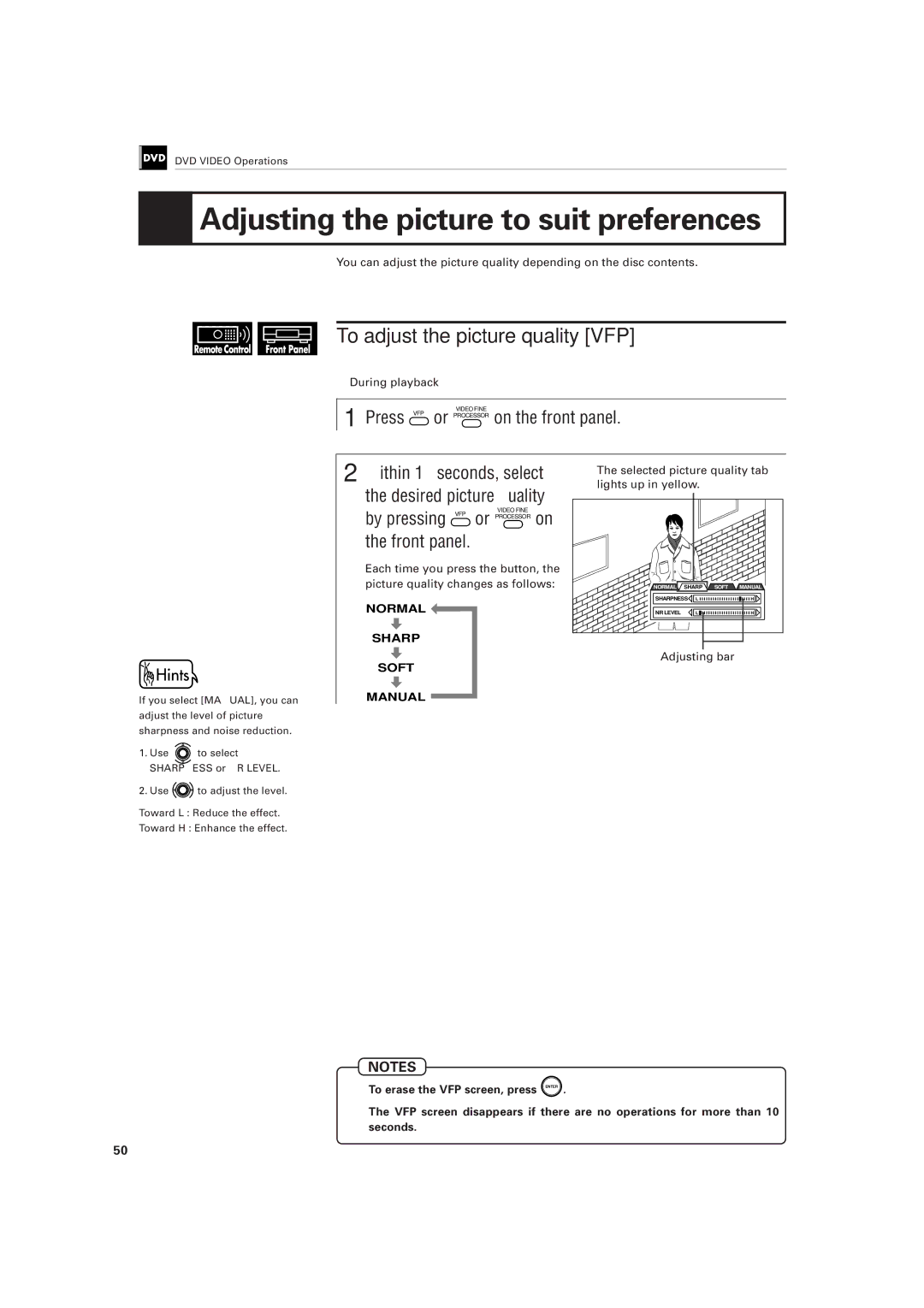 JVC LET0141-002A manual Adjusting the picture to suit preferences, To adjust the picture quality VFP 