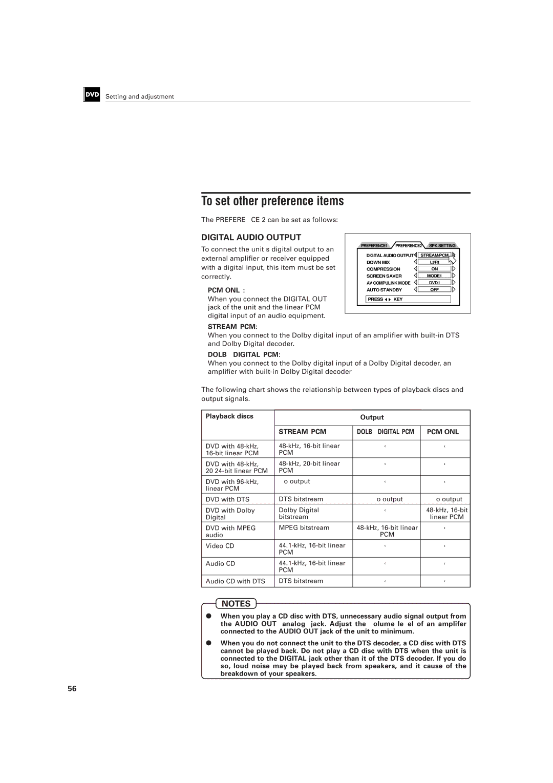 JVC LET0141-002A manual To set other preference items, Preference 2 can be set as follows, Playback discs Output 