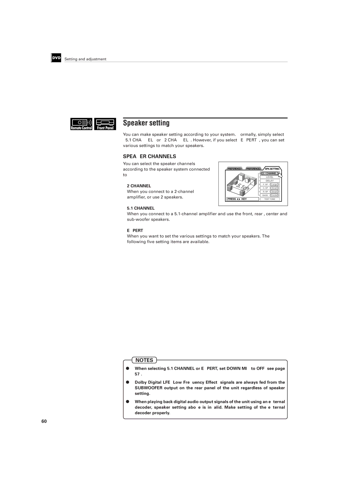 JVC LET0141-002A manual Speaker setting, When you connect to a 2-channel amplifier, or use 2 speakers 