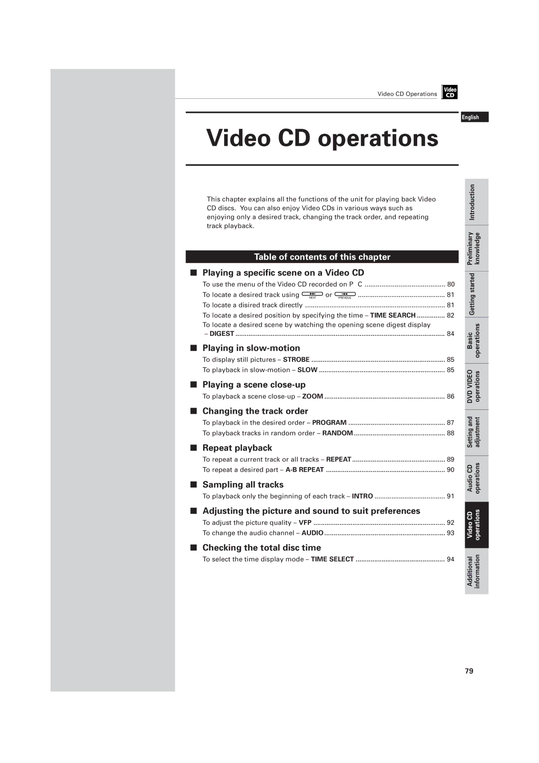 JVC LET0141-002A manual Video CD operations 