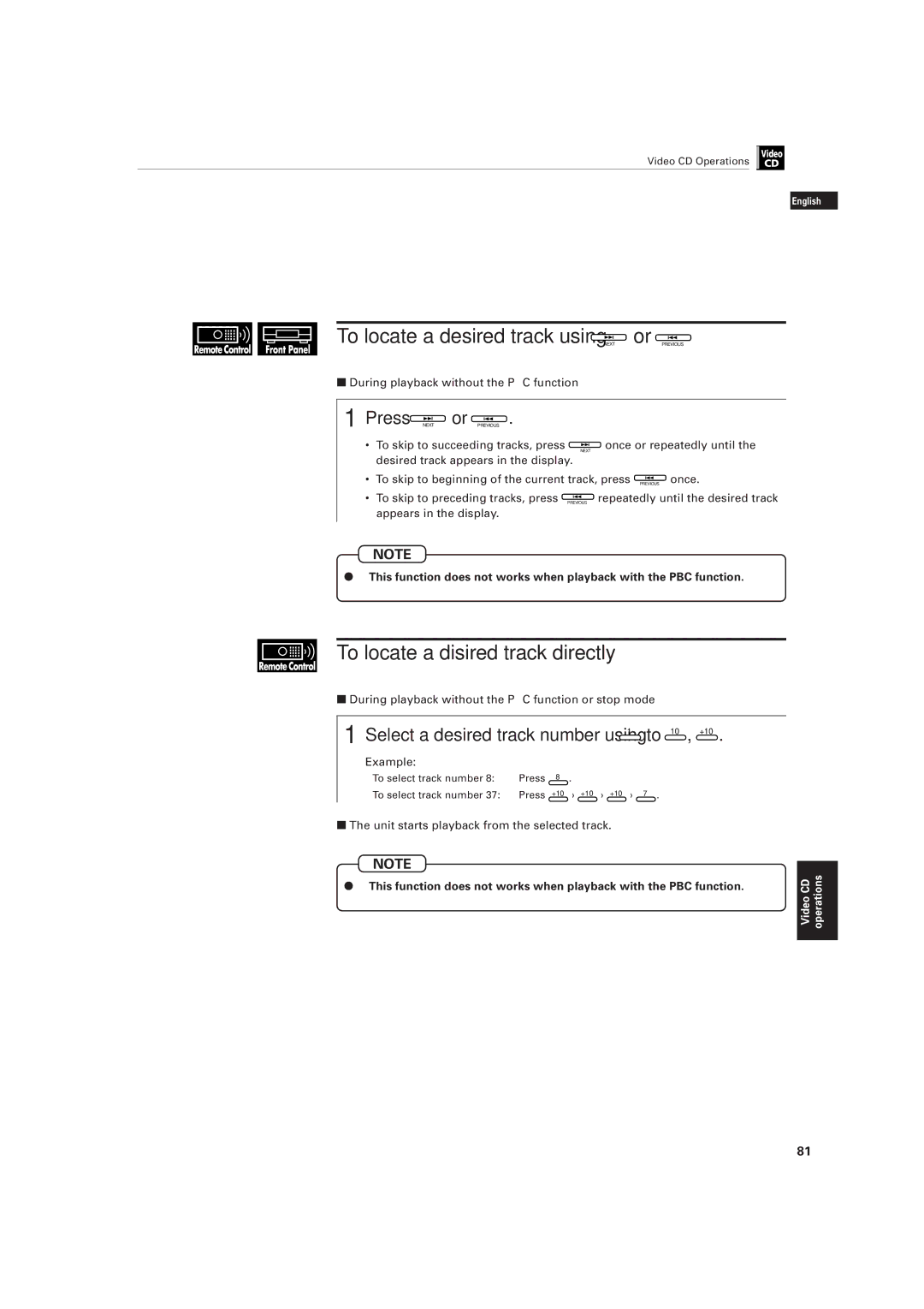 JVC LET0141-002A manual To locate a disired track directly, During playback without the PBC function 