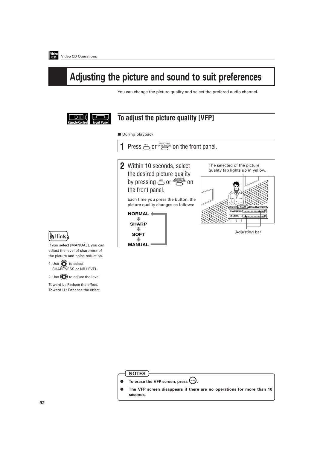 JVC LET0141-002A By pressing VFP or Processor on Front panel, Selected of the picture quality tab lights up in yellow 