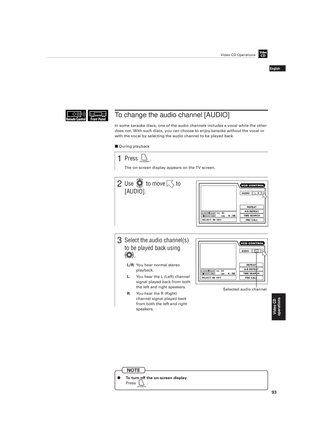 JVC LET0141-002A manual To change the audio channel Audio, Select the audio channels to be played back using 