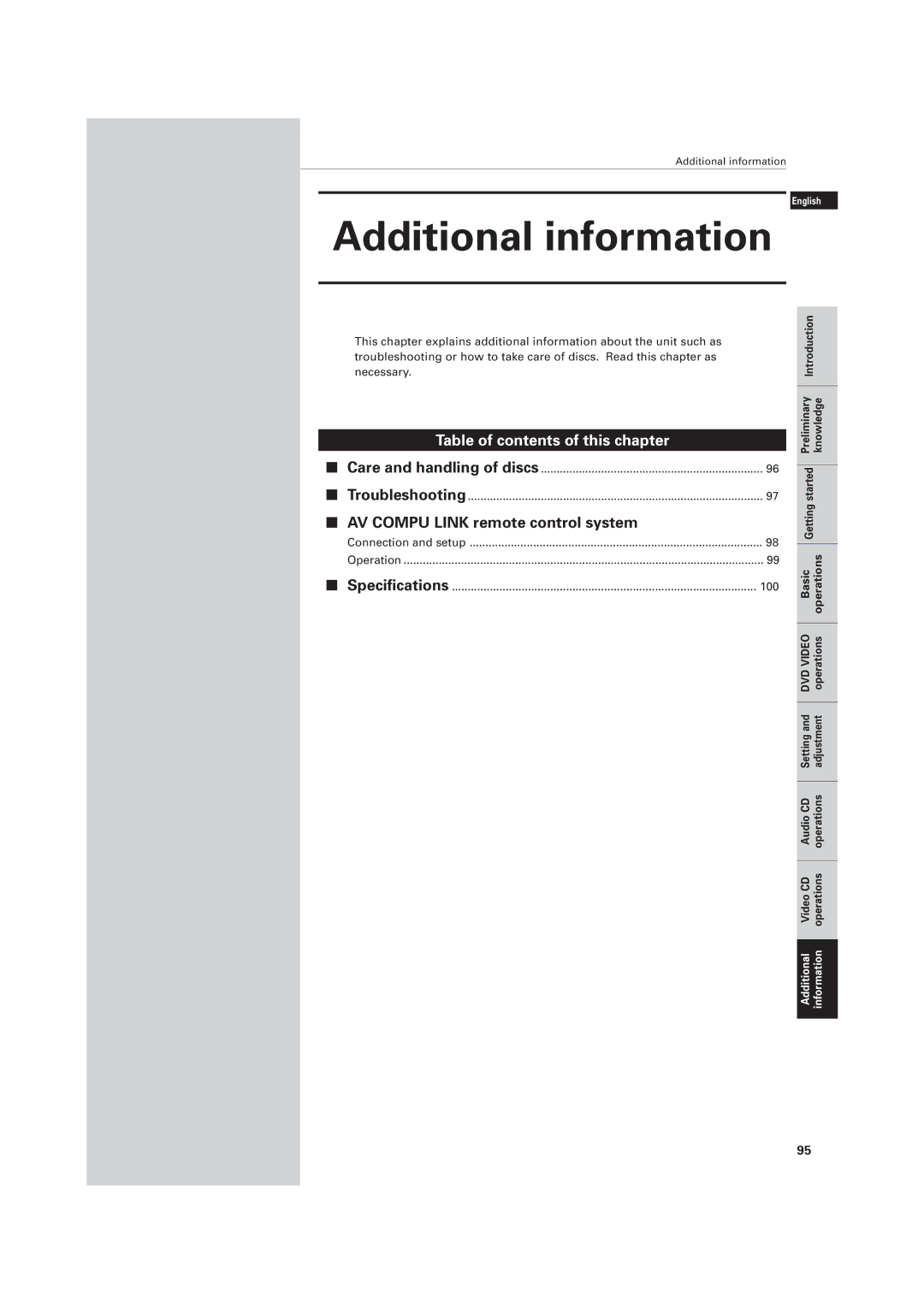 JVC LET0141-002A manual Care and handling of discs Troubleshooting, Connection and setup 