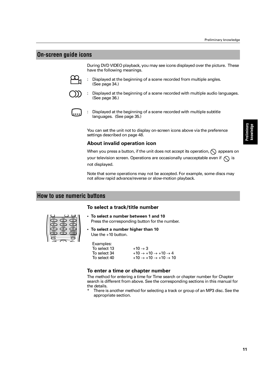 JVC LET0213-001A manual On-screen guide icons, How to use numeric buttons, About invalid operation icon 