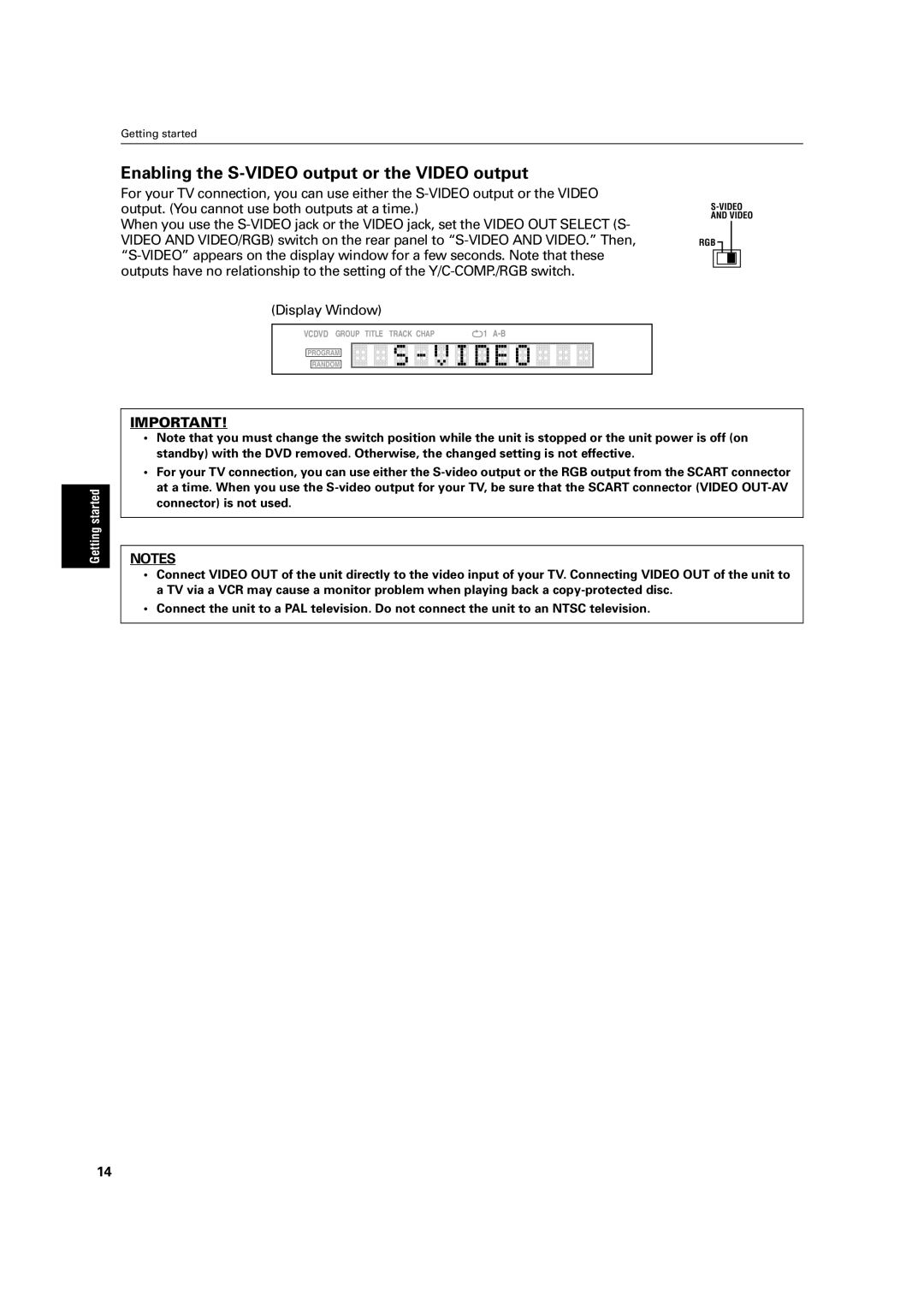 JVC LET0213-001A manual Enabling the S-VIDEO output or the Video output 