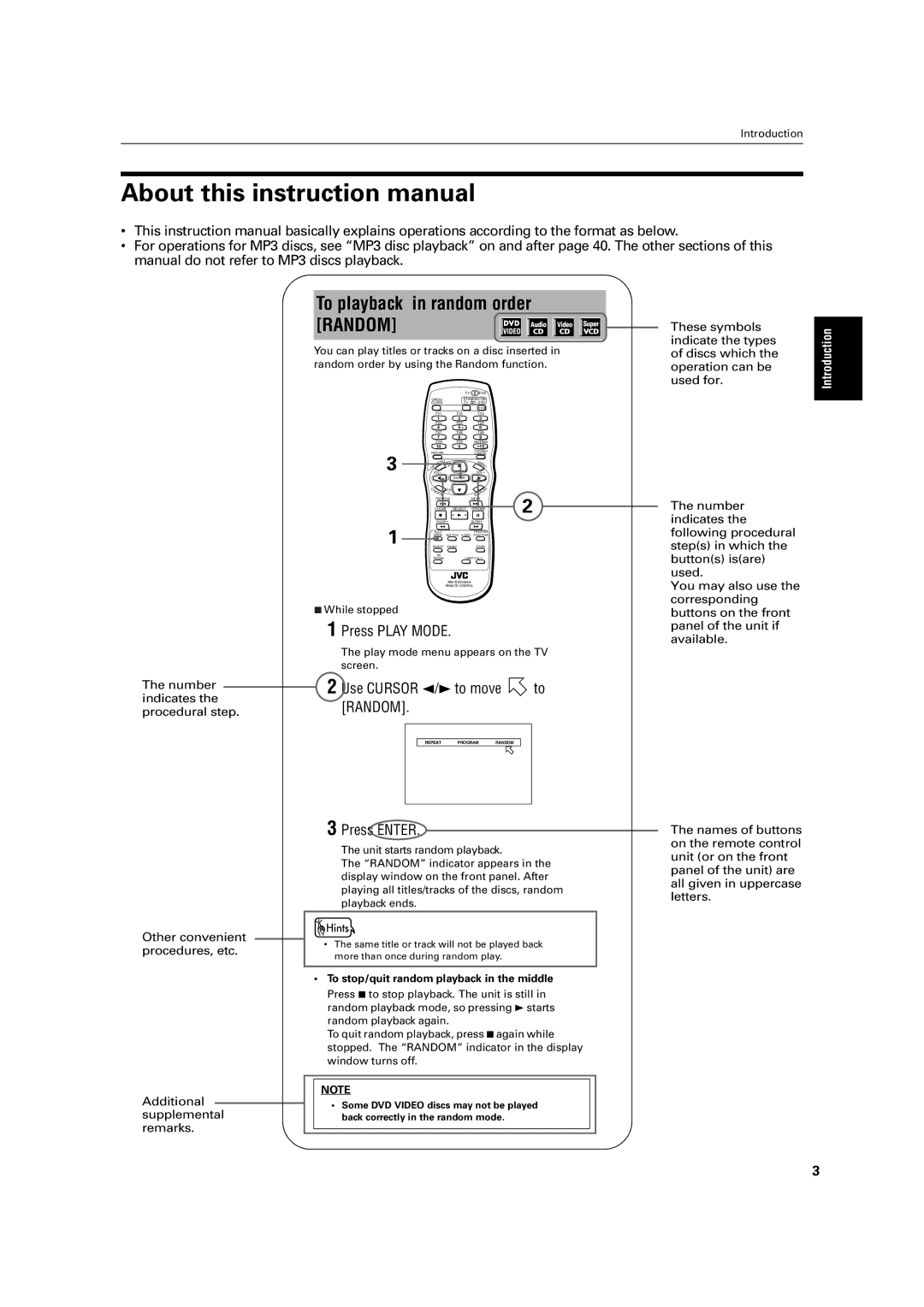 JVC LET0213-001A manual To playback in random order Random 