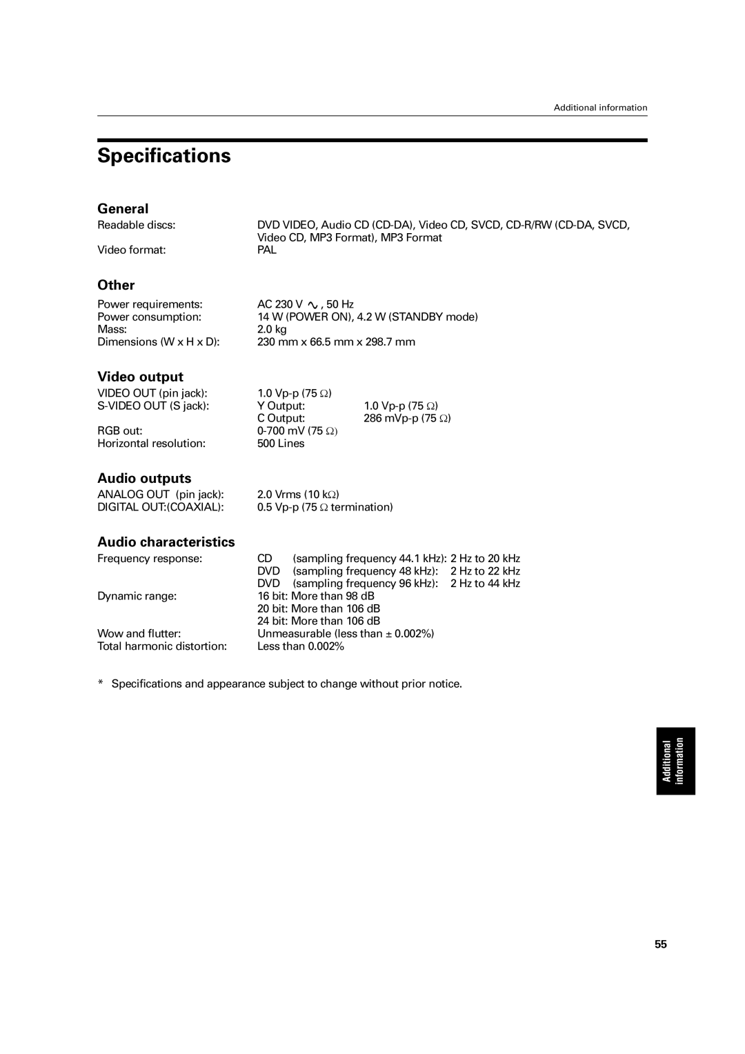 JVC LET0213-001A manual Specifications 